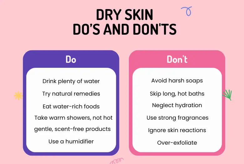 Infographic showing do's and don'ts for treating dry skin