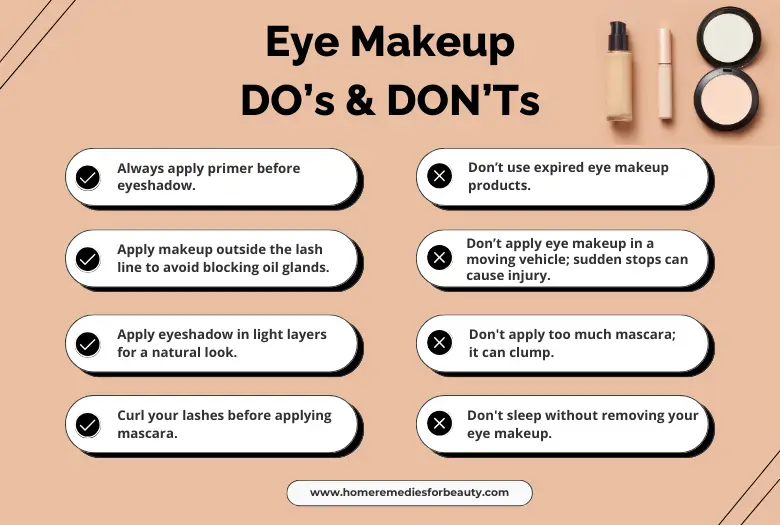 Infographic showing Eye Makeup DO's and DON'Ts