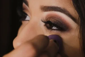 A close-up of a girl's eye with a simple and natural eye makeup look