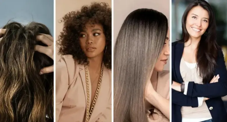 Four women showcasing different hair types and textures