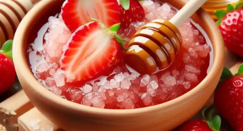 Bowl of Homemade Strawberry Honey Lip Scrub