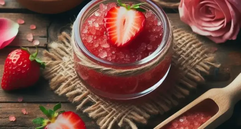 Jar of Homemade Strawberry Sugar Lip Scrub