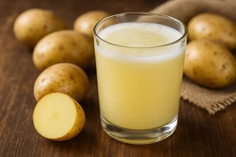 glass of fresh potato juice for skin brightening
